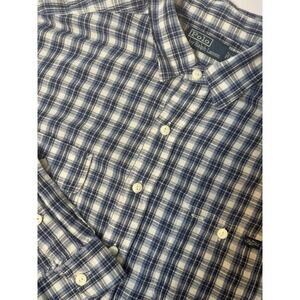 Ralph Lauren Shirt Mens XXL Blue Plaid Linen Blend Long Sleeve Button Up